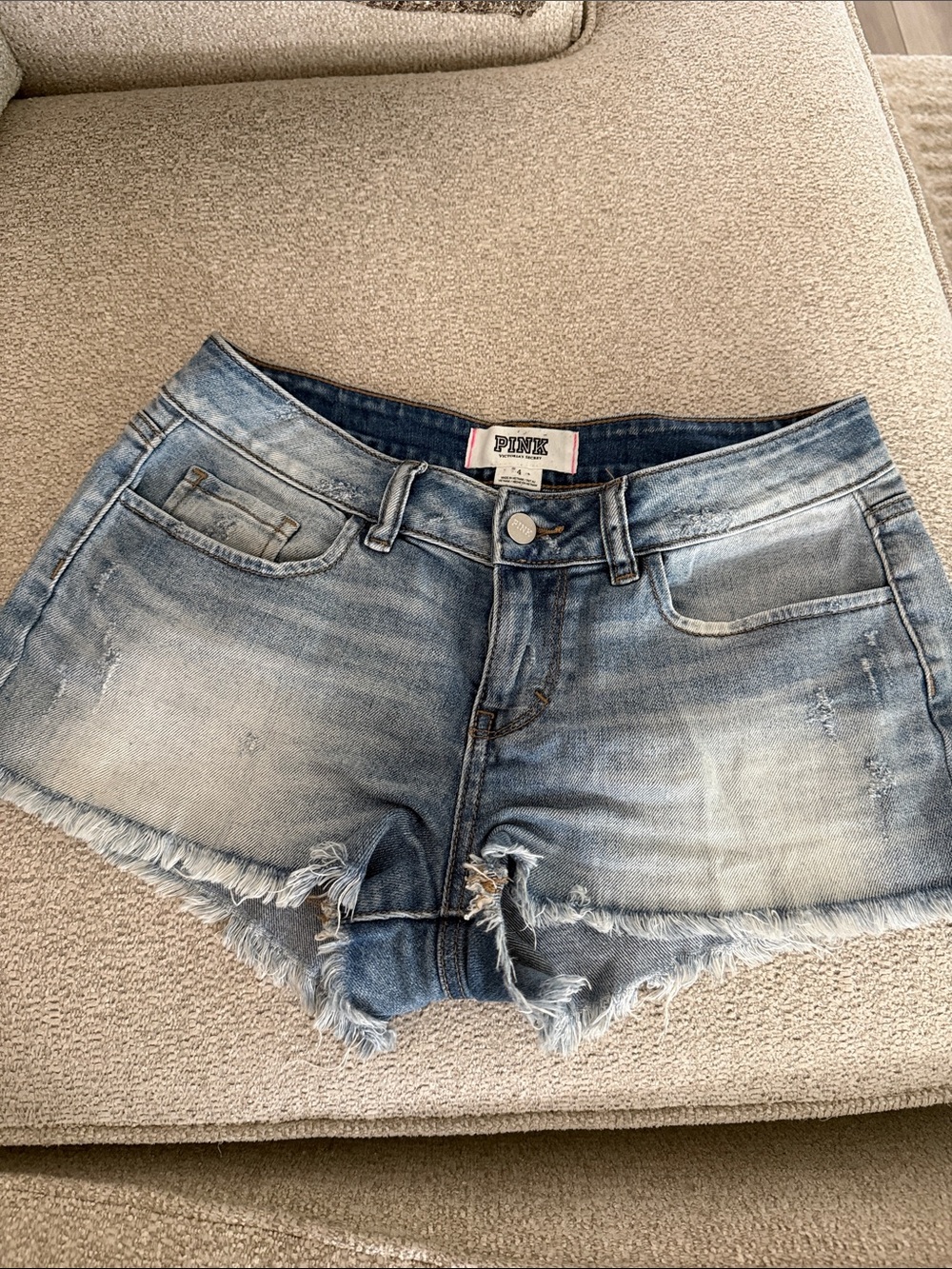 PINK Victoria's Secret Faded Light Blue Distressed Denim Cutoff Shorts